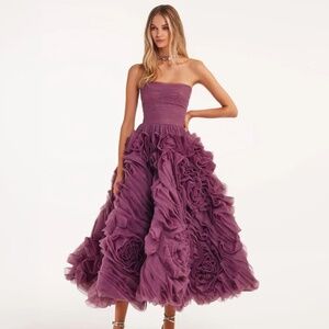 Milla Dramatically flowered tulle dress in wine color